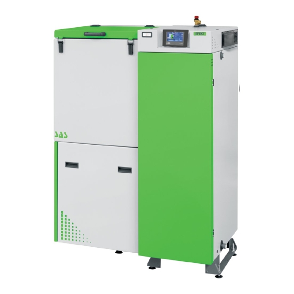 Kocioł SAS EFEKT 17 kW Lewy czopuch z tyłu sterownik TECH klasa 5 skośna klapa kosza zasypowego