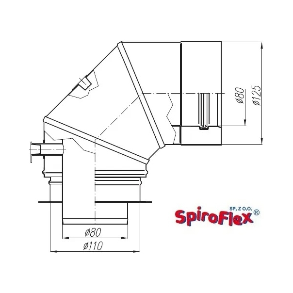 Adapter do kotła FERROLI 80/110 na 80/125 kolanowy z króćcami pomiarowymi, biały