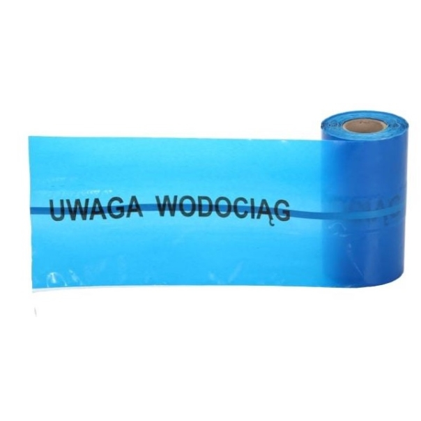 Taśma ostrzegawcza niebieska z wkładką metalową i nadrukiem UWAGA WODOCIĄG, szerokość 20 cm L=50 m