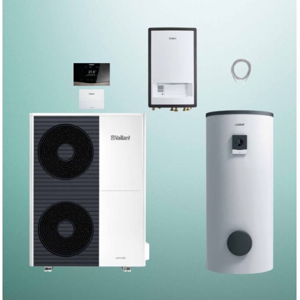 Pakiet pompa ciepła split Vaillant VWL 125/5AS + moduł naścienny VWL 127/5IS + zasobnik VIH RW 300/3BR + sterownik sensoCOMFORT VRC 720 + moduł internetowy VR 940f