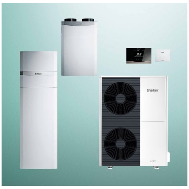 Pakiet pompa ciepła split Vaillant VWL 125/5AS + centrala grzewcza uniTOWER VWL 128/5IS + rekuperator VAR 360/4E (wymiennik entalpiczny) + sterownik sensoCOMFORT VRC 720 + moduł internetowy VR 940f