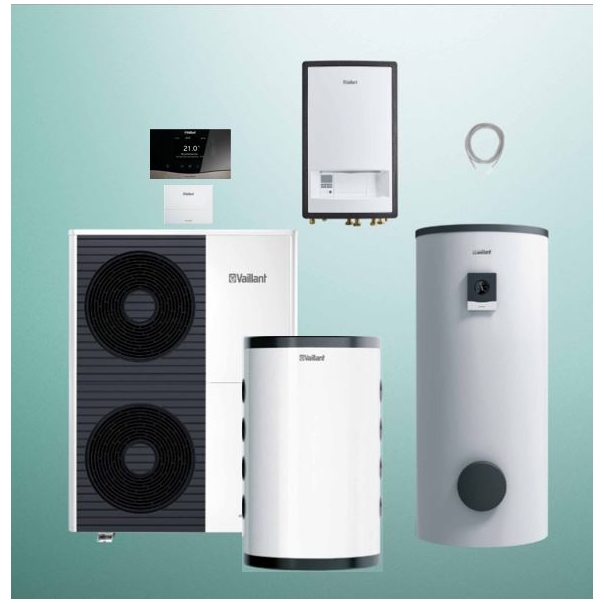 Pakiet pompa ciepła split Vaillant VWL 105/5AS + moduł naścienny VWL 127/5IS + VP RW 100 + zasobnik VIH RW 300/3BR + sterownik sensoCOMFORT VRC 720 + moduł internetowy VR 940f