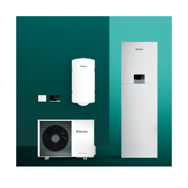 Pakiet pompa ciepła split Vaillant VWL 35/8.2 AS + centrala grzewcza VWL 58/8.2 IS S5 zasobnik 190l + bufor VPRW50 + regulator sensoCOMFORT VRC 720, zintegrowany moduł internetowy VR 940