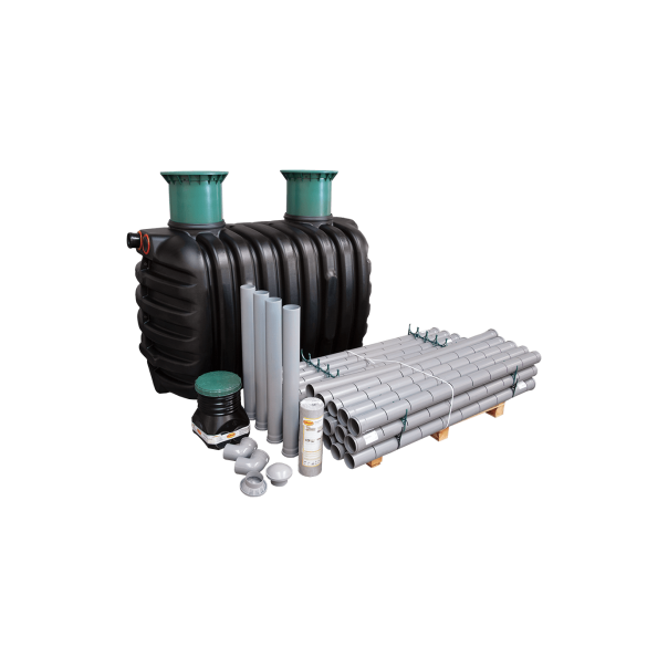 EPURBIO 7 RLM 3400 L Oczyszczalnia Graf Zestaw:zbiornik+drenaż+rury kan+geowłóknina+teleskopowe nadbudowy osadnika D400 H500