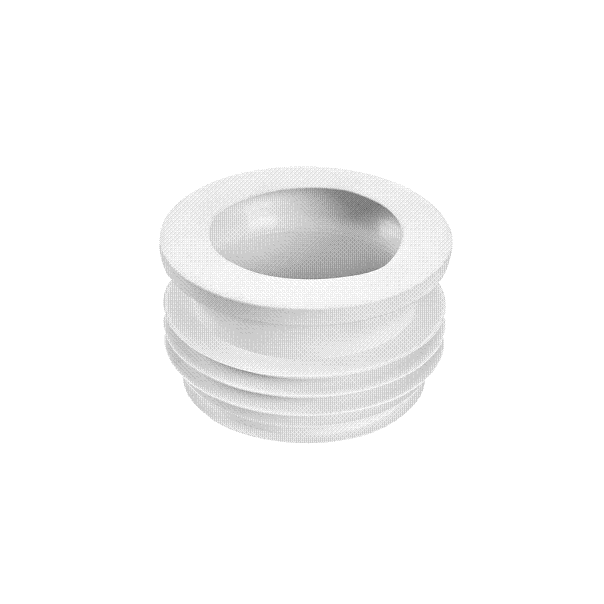 Podłączenie gumowe, proste do WC, białe- krótkie 90 mm, z uszczelką kołnierzową 