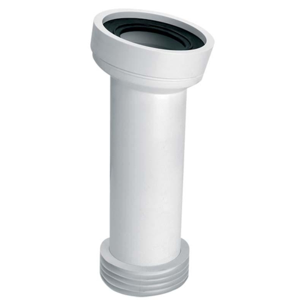 Kolano (łagodne) podłączeniowe do WC, białe- długie 110 mm / 14' L=350 mm, z uszczelką kołnierzową 
