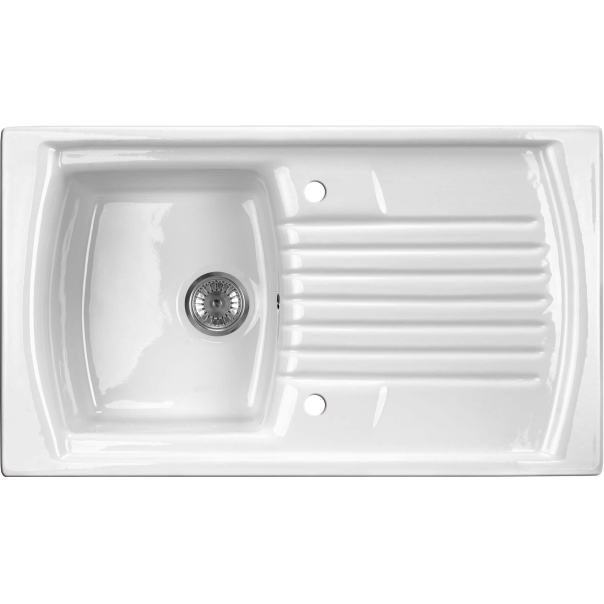 LUSITANO Zlew ceramiczny 1-komorowy z ociekaczem 860x500x215 mm, z syfonem
