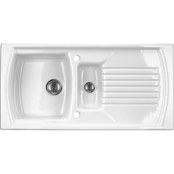 LUSITANO Zlewozmywak ceramiczny 1,5-komorowy z ociekaczem 1000x500x220 mm z syfonem Biały 