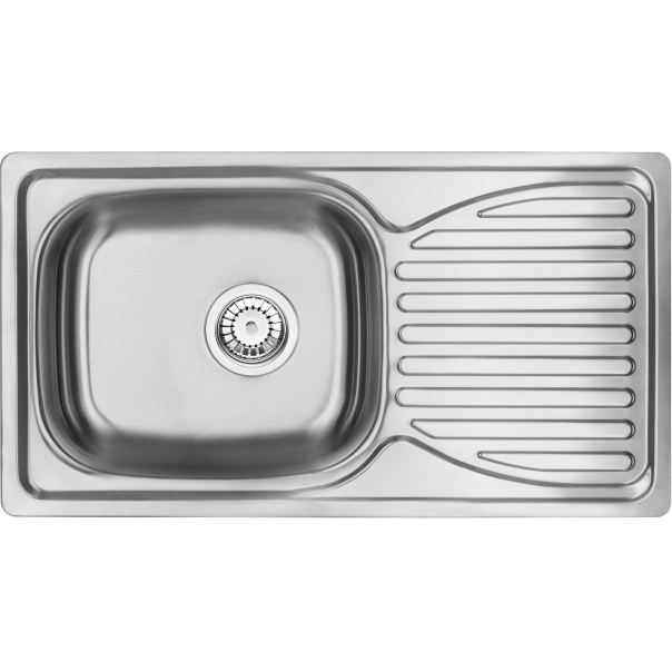 DOPPIO Zlewozmywak nierdzewny wpuszczany 1-komorowy z ociekaczem 780x430x160 mm z syfonem Satyna 