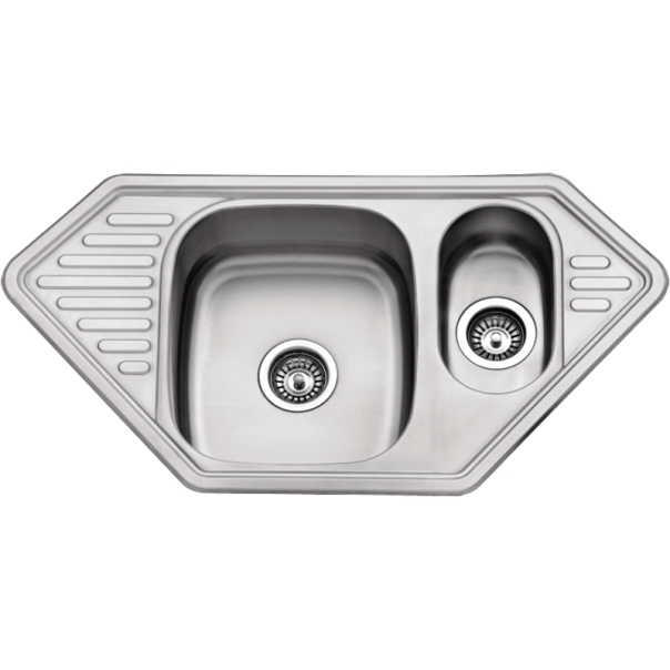 SOLO Zlewozmywak nierdzewny wpuszczany- narożny 1,5-komorowy z ociekaczem 970x500x185 mm z syfonem (os)