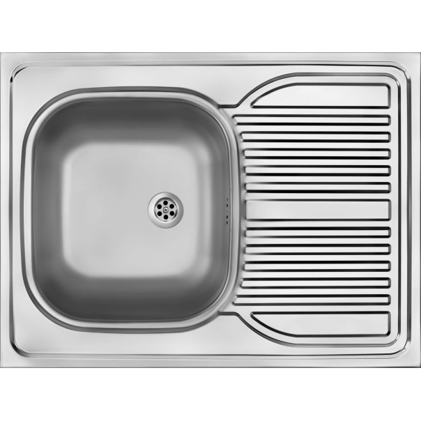 TANGO Zlewozmywak nierdzewny nakładany 1-komorowy z ociekaczem odwracalny 800x600x160 mm z syfonem Satyna 