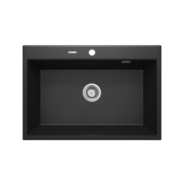 ERIDIAN Zlewozmywak granitowy 1-komorowy 700x520x197 mm z syfonem Grafitowy Metalik 