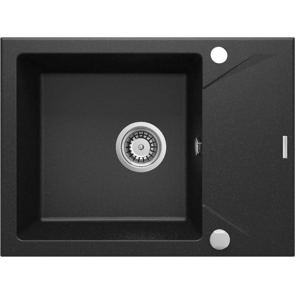 EVORA Zlewozmywak granitowy 1-komorowy z ociekaczem 590x440x180 mm z syfonem Grafitowy Metalik