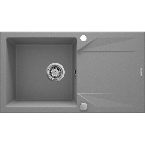 RAPIDO Zlewozmywak granitowy 1-komorowy z ociekaczem 780x490x190 mm z syfonem Szary Metalik (os)