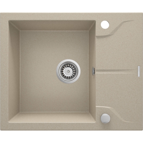 ANDANTE Zlewozmywak granitowy 1-komorowy z ociekaczem 590x490x190 mm z syfonem Piaskowy