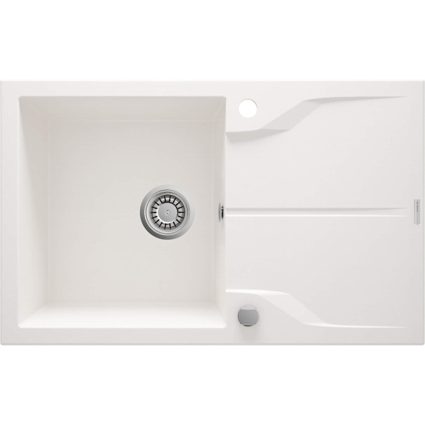 ANDANTE Flush Zlewozmywak granitowy 1-komorowy z ociekaczem 780x490x190 mm z syfonem Alabaster 