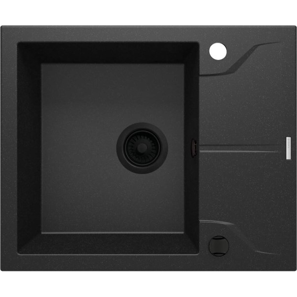 ANDANTE Zlewozmywak granitowy 1-komorowy z ociekaczem 590x490x190 mm  z syfonem Grafitowy Metalik