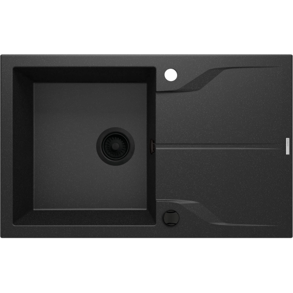 ANDANTE Flush Zlewozmywak granitowy 1-komorowy z ociekaczem 780x490x190 mm z syfonem Grafit Metalik 