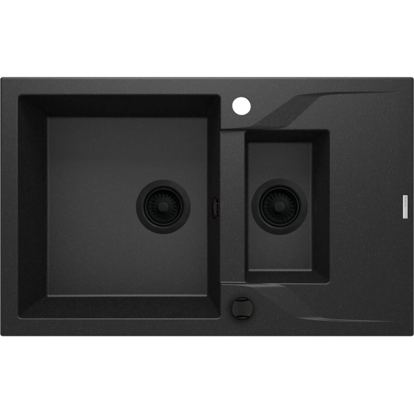 ANDANTE Zlewozmywak granitowy 1,5-komorowy z ociekaczem 780x490x190 mm z syfonem, Grafitowy Metalik 