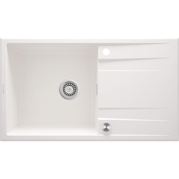 RAPSODIA Zlewozmywak granitowy 1-komorowy z ociekaczem 860x500x210 mm z syfonem Alabaster (os)