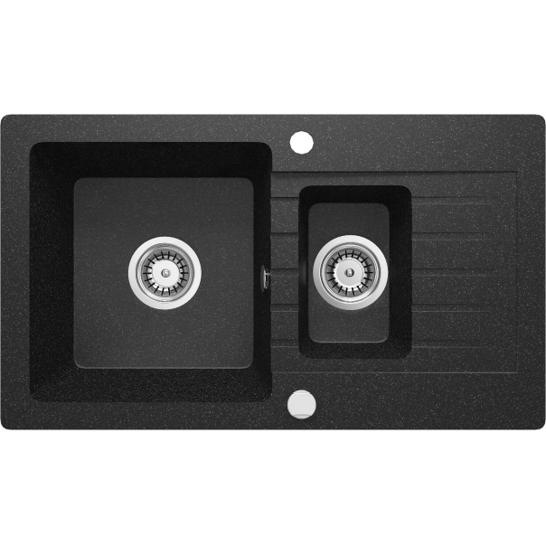 ZORBA Zlewozmywak granitowy 1,5-komorowy z ociekaczem 760x440x164 mm z syfonem Grafitowy 
