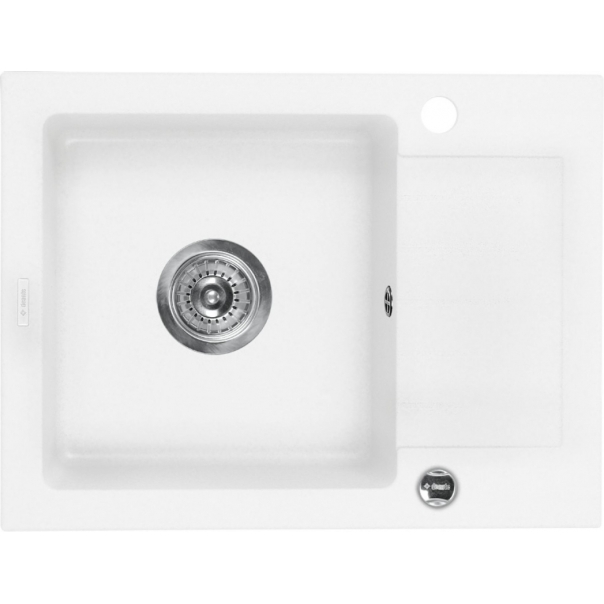 ZORBA Zlewozmywak granitowy 1-komorowy z ociekaczem 580x440x160 mm z syfonem Alabaster