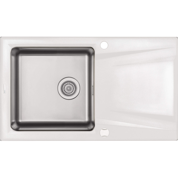 PRIME Zlewozmywak granitowo- stalowy 1-komorowy z ociekaczem 860x500x220 mm z syfonem Alabaster 