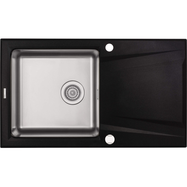 PRIME Zlewozmywak granitowo- stalowy 1-komorowy z ociekaczem 860x500x220 mm z syfonem Metalik 