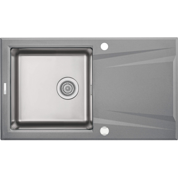 PRIME Zlewozmywak granitowo- stalowy 1-komorowy z ociekaczem 860x500x220 mm z syfonem Szary Metalik 
