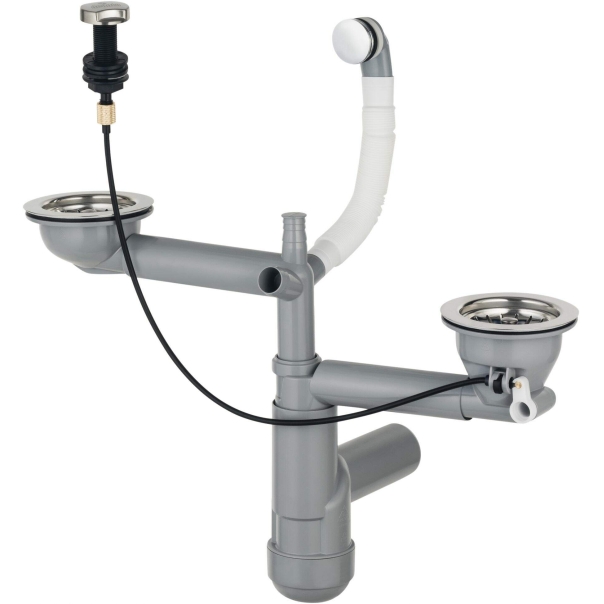 Syfon zlewozmywakowy 1,5-komorowy 3,5", z przelewem i korkiem autmomatycznym, SPACE SAVER LUX 
